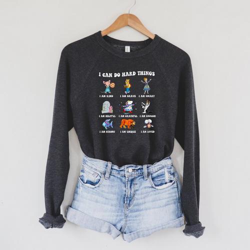 Read Book Characters I Can Do Hard Things Back To School Raglan Sleeve Sweatshirt - Bookorys CA