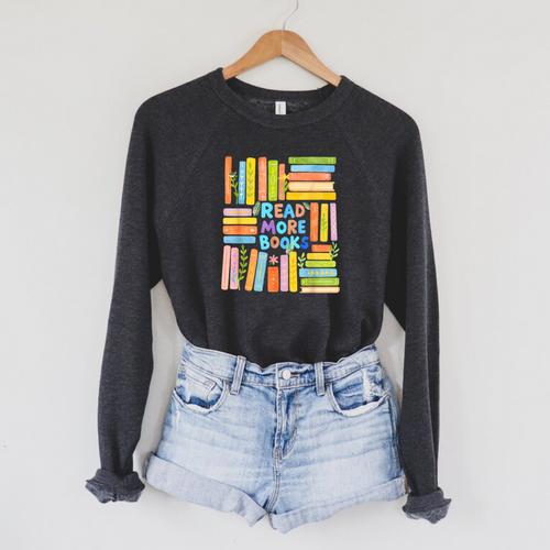 Read More Books Colorful Watercolor Reader Raglan Sleeve Sweatshirt - Bookorys