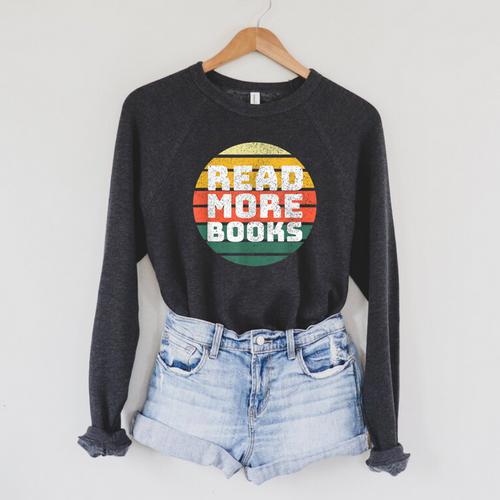 Read More Books Retro Vintage Book Lover Raglan Sleeve Sweatshirt - Bookorys