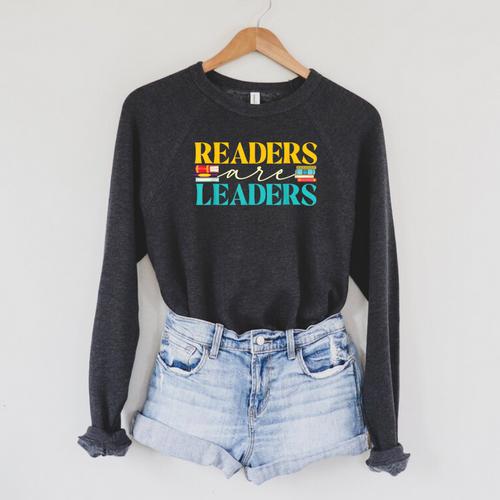 Readers Are Leaders Books Librarian Library Book Lover Raglan Sleeve Sweatshirt - Bookorys UK