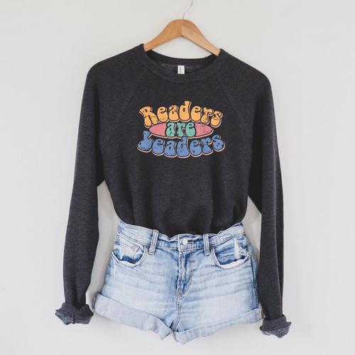 Readers Are Leaders Men Women Kids Reading Book Lover Raglan Sleeve Sweatshirt - Bookorys