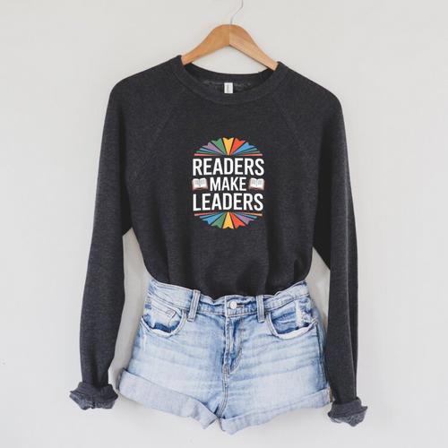 Readers Make Leaders Saying Book Lovers Raglan Sleeve Sweatshirt - Bookorys AU