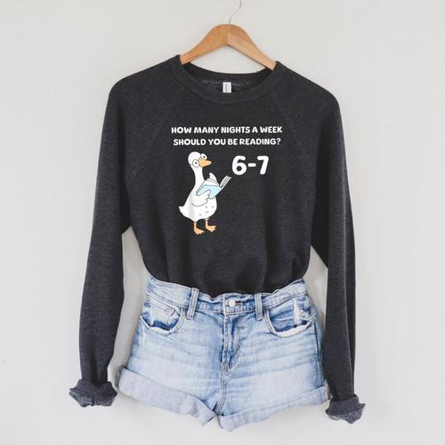 Reading 6-7 Silly Goose Read Books Bookish Bookworm Raglan Sleeve Sweatshirt - Bookorys