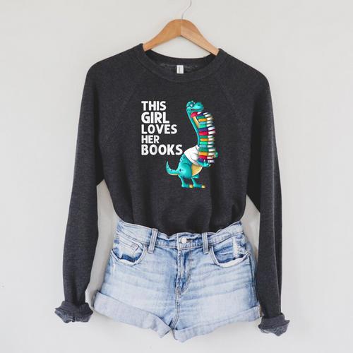 Reading Books For Girl Kids Bookworm Story Reader Raglan Sleeve Sweatshirt - Bookorys