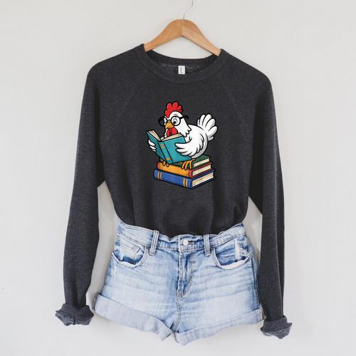 Reading Chicken Bookworm Cute Chicken With Glasses Books Raglan Sleeve Sweatshirt - Bookorys DE