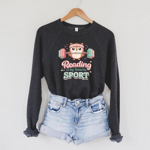 Reading Is My Favorite Sport Cute Owl Book Lover Raglan Sleeve Sweatshirt - Bookorys CA