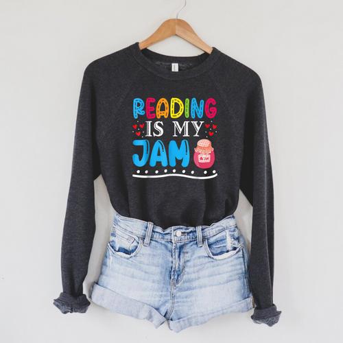 Reading Is My Jam I Love To Read Books Boy Girl Raglan Sleeve Sweatshirt - Bookorys