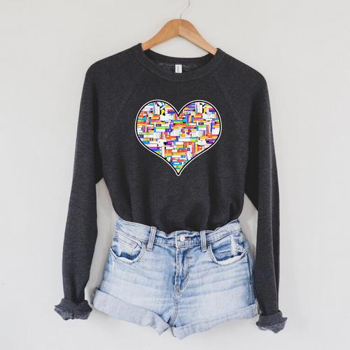 Reading Library Books Lover Heart Librarian Awesome Cute Raglan Sleeve Sweatshirt - Bookorys UK