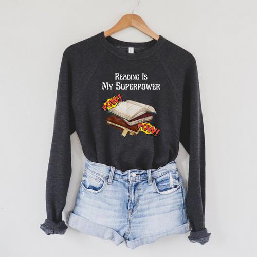 Reading Is My Superpower Book Lover Raglan Sleeve Sweatshirt - Bookorys DE