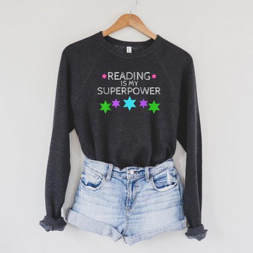 Reading Is My Superpower Boy Girl Book Lover Reader T Shirt Raglan Sleeve Sweatshirt - Bookorys DE