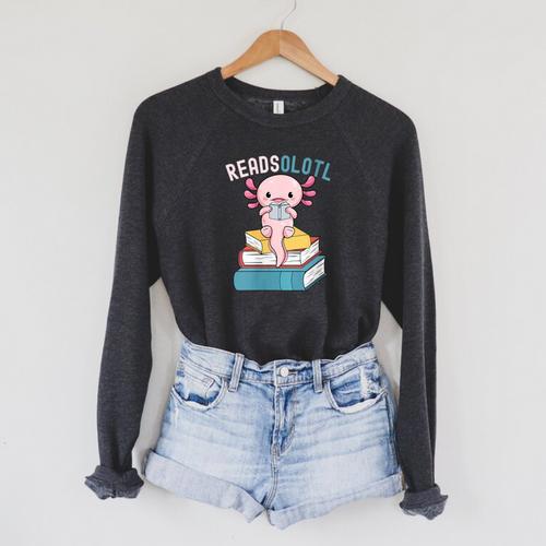 Reads Alotl Shirt Kids Readsolotl Read Axolotl Shirt Books Raglan Sleeve Sweatshirt - Bookorys