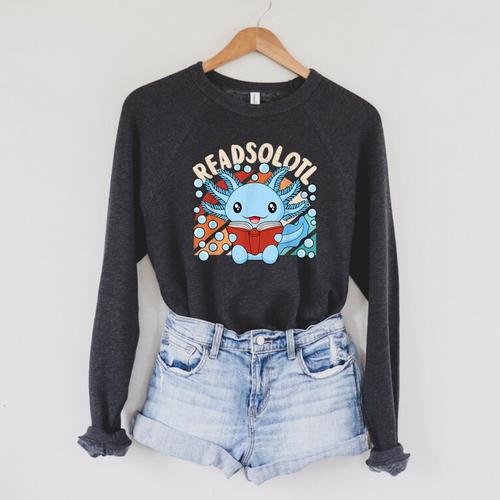 Readsolotl Axolotl Axolotl Lover Kawaii Reading Book Raglan Sleeve Sweatshirt - Bookorys