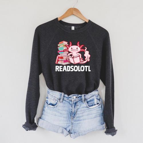 Readsolotl Axolotl Reading Fish Books Lizard Raglan Sleeve Sweatshirt - Bookorys CA