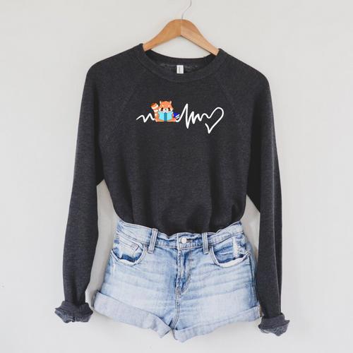 Red Panda Reading Book Heartbeat Raglan Sleeve Sweatshirt - Bookorys UK