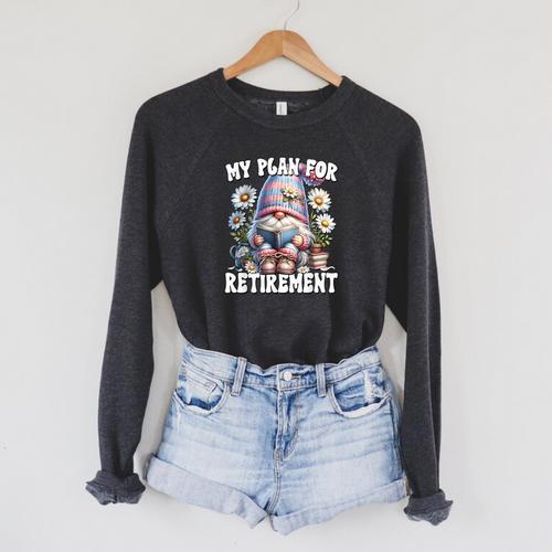Retired Teacher Gnome Reading A Book Retirement Plan Raglan Sleeve Sweatshirt - Bookorys AU