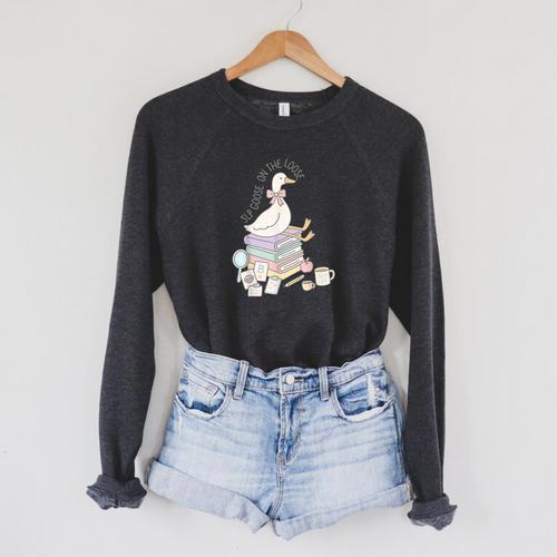 Retro Book SLP Goose On The Loose Speech Language Pathology Raglan Sleeve Sweatshirt - Bookorys