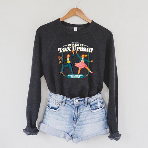 Retro Children's Book Learning Series How To Commit Tax Fraud Family Friendly Learning Raglan Sleeve Sweatshirt - Bookorys DE