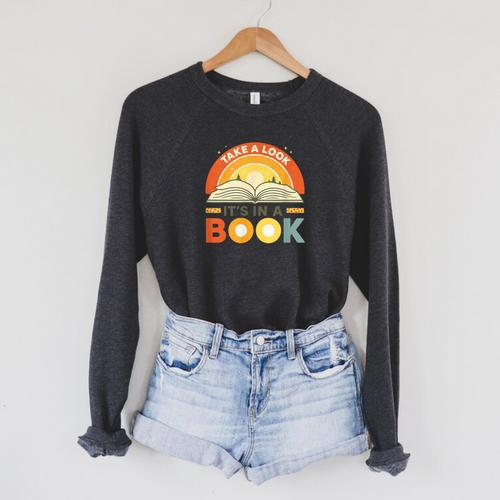 Retro Open Book Rainbow Reading Graphic Raglan Sleeve Sweatshirt - Bookorys AU