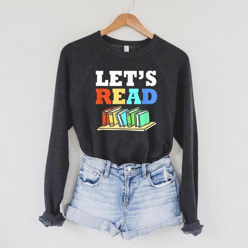 Retro Reading Teacher Book Lover Let's Read Raglan Sleeve Sweatshirt - Bookorys UK