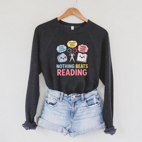 Rock Paper Scissors Nothing Beats Reading Book Lover Raglan Sleeve Sweatshirt - Bookorys DE