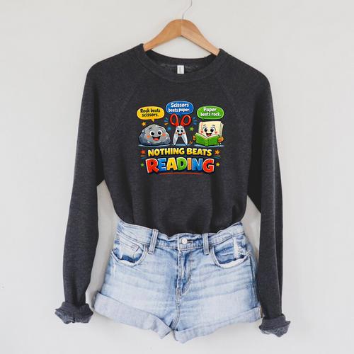 Rock Paper Scissors Nothing Beats Reading Book Lovers Raglan Sleeve Sweatshirt - Bookorys DE