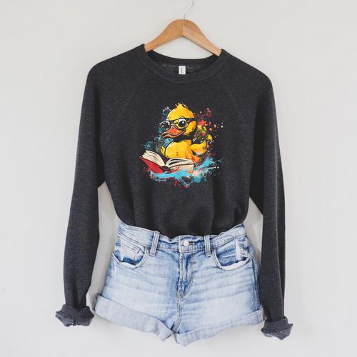 Rubber Duck Reading Book Rubber Duckie Rubber Duckling Raglan Sleeve Sweatshirt - Bookorys DE