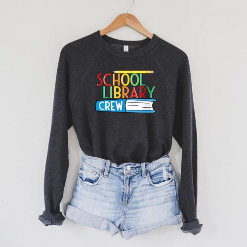 School Library Crew Teacher School Librarian Read More Books Raglan Sleeve Sweatshirt - Bookorys AU