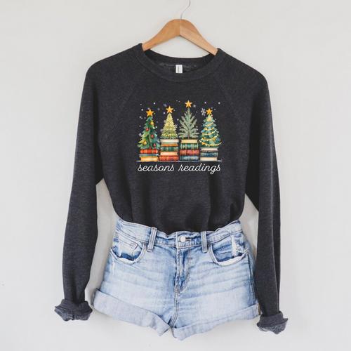 Seasons Readings All Booked For Christmas Book Reading Lover Raglan Sleeve Sweatshirt - Bookorys