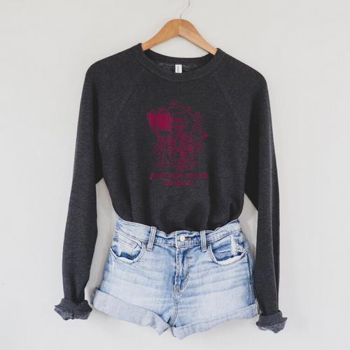 Skeleton Reading Book Just One More Chapter Raglan Sleeve Sweatshirt - Bookorys