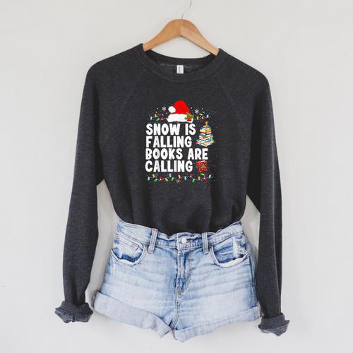 Snow Is Falling Books Are Calling Raglan Sleeve Sweatshirt - Bookorys AU