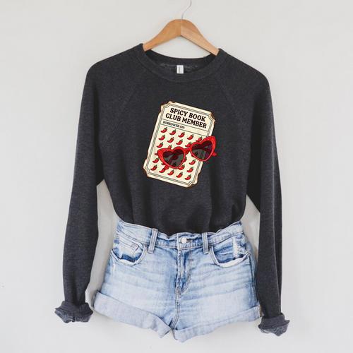 Spicy Book Club Member Romance Fantasy Reader Bookish Raglan Sleeve Sweatshirt - Bookorys