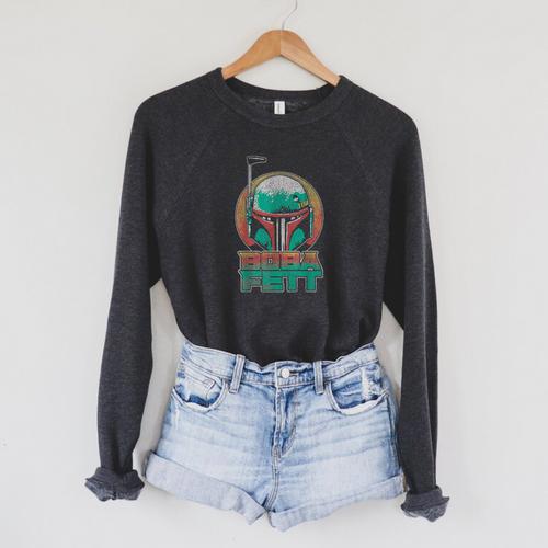 Star Wars The Book Of Boba Fett Vintage Helmet Logo V-2 Raglan Sleeve Sweatshirt - Bookorys CA