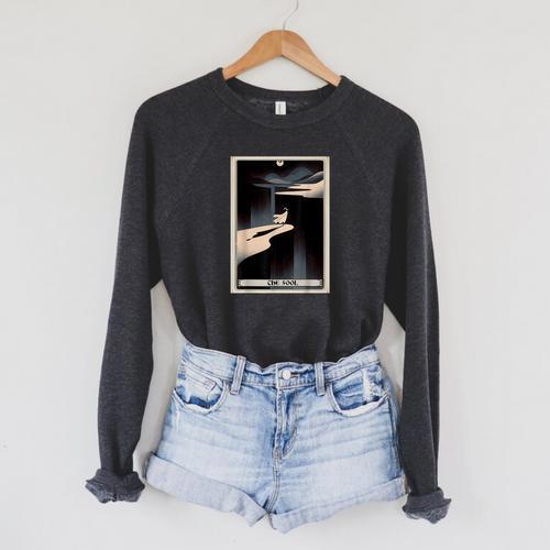 Tarot Cards Guide Book Esoteric Mysticism Clothing The Fool Tarot Card -Adults & Kids Small Short Sleeve Crew Neck Classic Fit Raglan Sleeve Sweatshirt - Bookorys DE