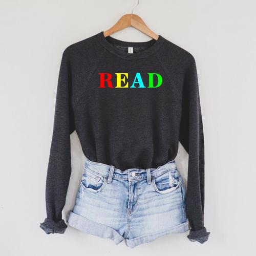 Teacher Reading Read In Color Book Raglan Sleeve Sweatshirt - Bookorys