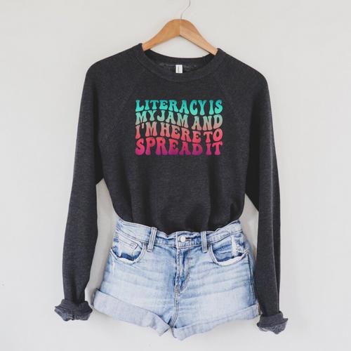 Teaching Pun Literacy Is My Jam Librarian Book Lover Teacher Raglan Sleeve Sweatshirt - Bookorys CA