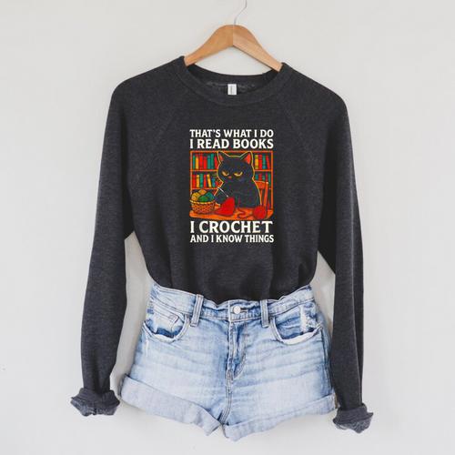 That's What I DO I Read Books Crochet Cat Raglan Sleeve Sweatshirt - Bookorys AU