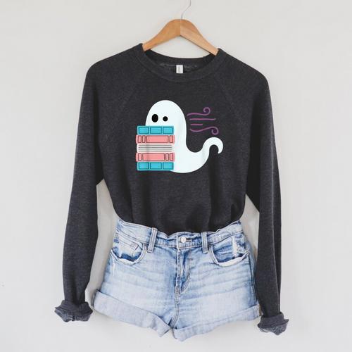 Threadless Grey Sky Chai Trans Book Pride Ghost Graphic Raglan Sleeve Sweatshirt - Bookorys
