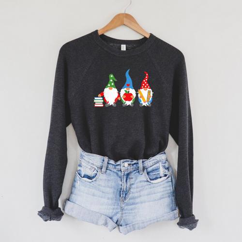 Three Gnomes School Books Pencil Apple Student Teacher For Men Women Girls Kids Raglan Sleeve Sweatshirt - Bookorys UK