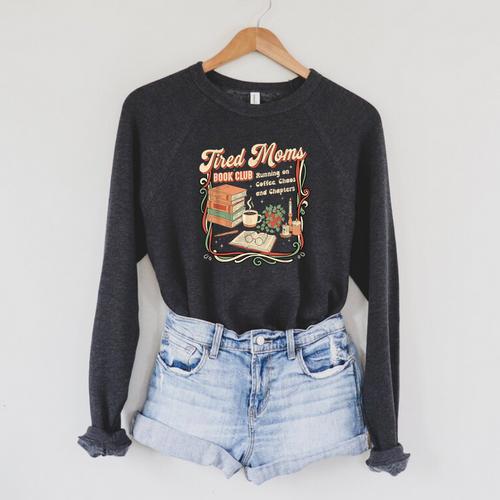 Tired Moms Book Club Retro Reading Lover Moms Raglan Sleeve Sweatshirt - Bookorys AU