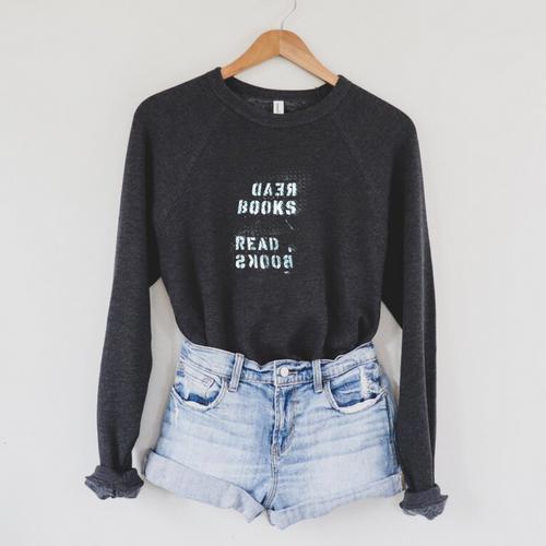 Trendy Read Books Stencil Spray Paint Raglan Sleeve Sweatshirt - Bookorys AU
