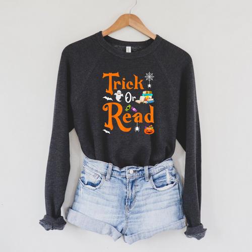 Trick Or Read Halloween Books Reading Lover Reader Raglan Sleeve Sweatshirt - Bookorys