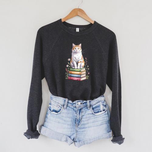 Turkish Van Bookworm Flowers Book Reading Books Raglan Sleeve Sweatshirt - Bookorys