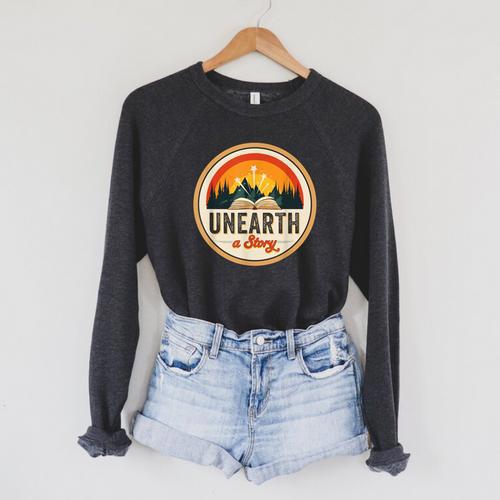 Unearth a Story Summer Reading 2026 Book Vintage Retro Raglan Sleeve Sweatshirt - Bookorys UK