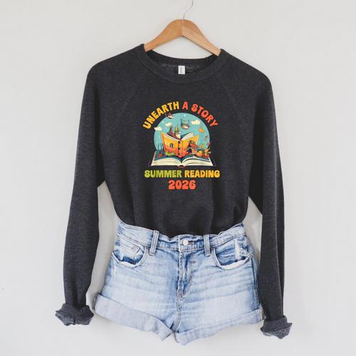 Unearth a Story Summer Reading 2026 Librarian Book Library Raglan Sleeve Sweatshirt - Bookorys