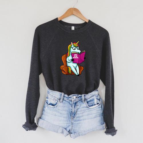 Unicorn Librarian For A Teacher Reading Book In School Raglan Sleeve Sweatshirt - Bookorys DE