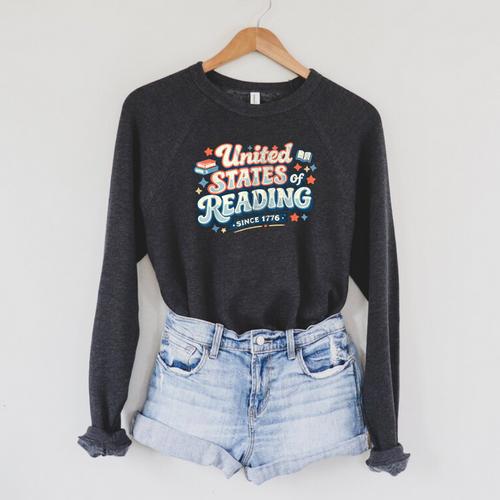 United States Of Reading Patriotic Book Lover Raglan Sleeve Sweatshirt - Bookorys UK