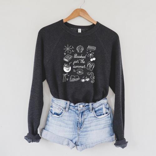 Vintage Booked For Summer Beach Reading Library Book Lover Raglan Sleeve Sweatshirt - Bookorys