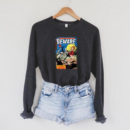 Vintage Horror Comic Book Cover Beware 10 Raglan Sleeve Sweatshirt - Bookorys