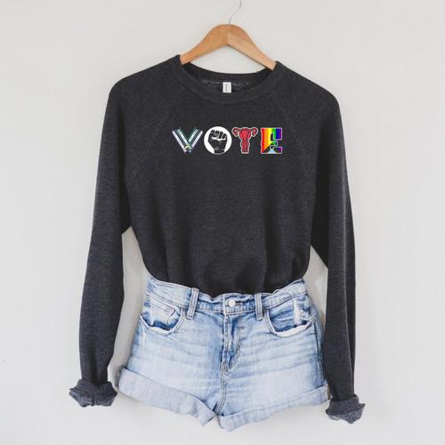 Vote Books Fist Ovaries LGTBQ Men Women Raglan Sleeve Sweatshirt - Bookorys CA