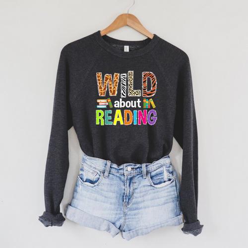 Wild About Reading Library Day Reading Books & Bookworm Raglan Sleeve Sweatshirt - Bookorys